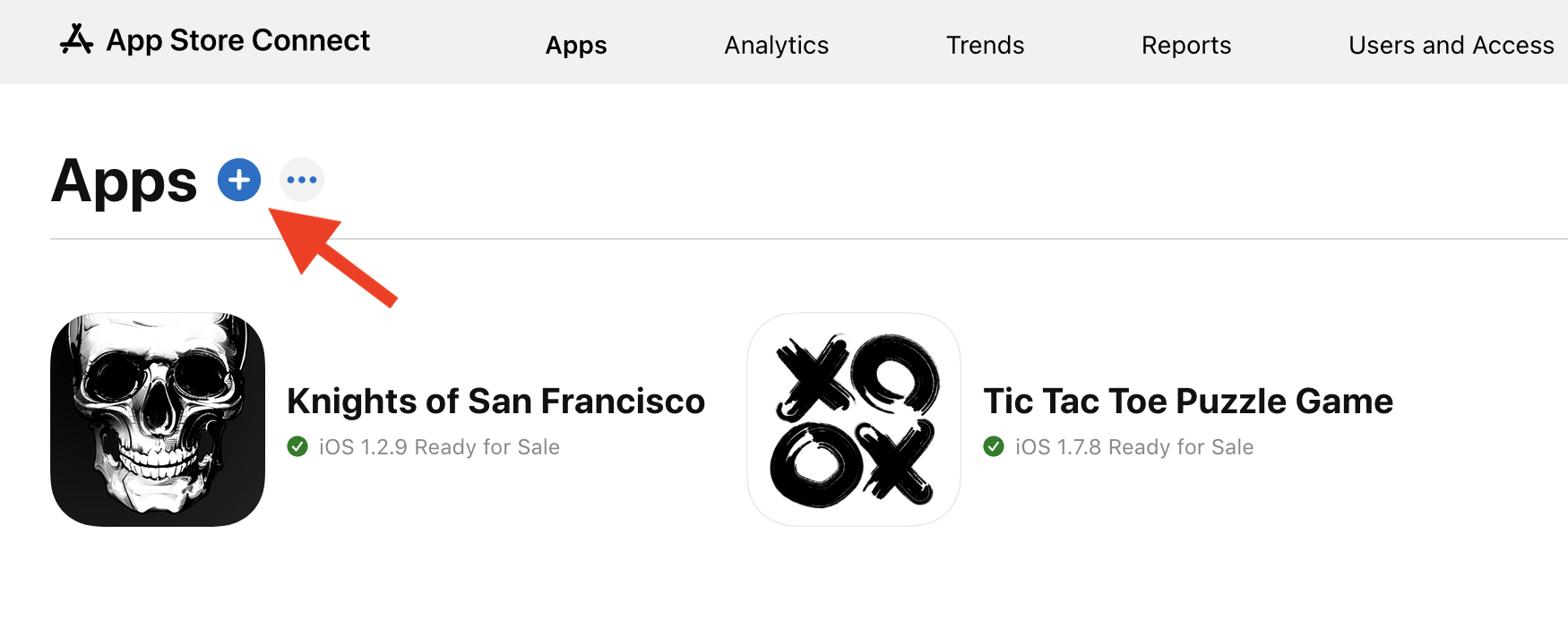 App Store Connect 中 + 按鈕的截圖