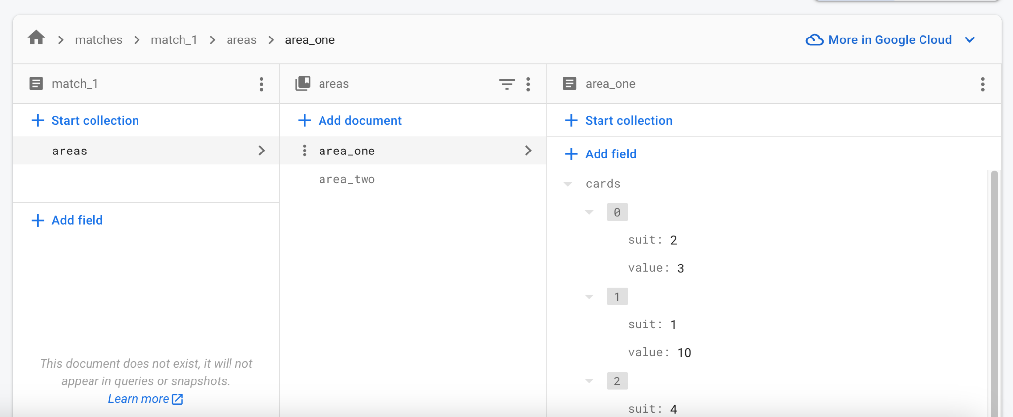 Firebase Firestore 資料檢視畫面截圖