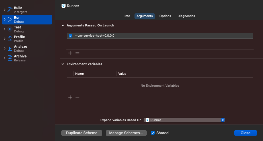已加入 IPv4 網路的 Arguments Passed On Launch
