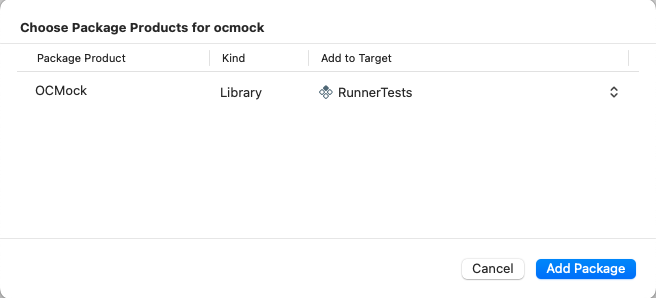 確保相依套件已加入至`RunnerTests`目標