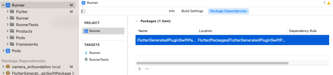要移除的 `FlutterGeneratedPluginSwiftPackage`