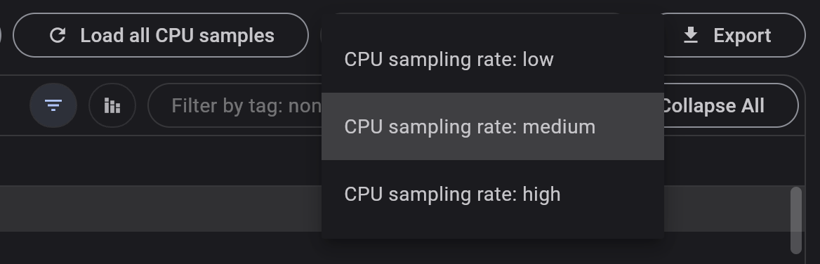 CPU sampling rate 選單截圖