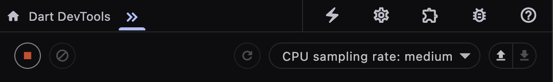CPU profiler 分頁的新錄製按鈕畫面截圖。
