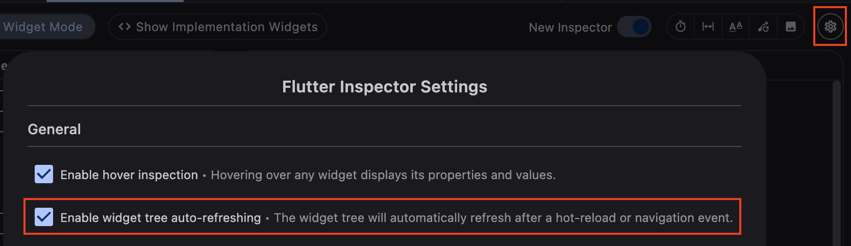 Inspector auto-refresh setting Auto-refresh setting