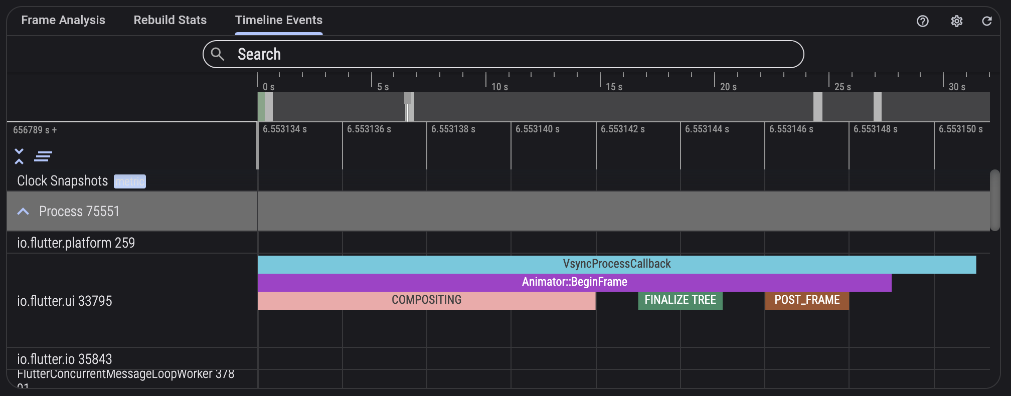 Timeline events 標籤螢幕截圖
